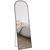 Image de Miroir sur pied - miroir mural rectangulaire arrondi - dim. 50L x 161,5H cm - alu. noir