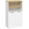 Image de Meuble bas salle de bain - 2 portes, étagère, 2 niches - dim. 60L x 30l x 102H cm - blanc bois clair