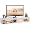 Image de Meuble TV design LED suspendu mural - 75 pouces max. - 2 niches - dim. 180L x 40l x 30H cm - aspect bois blanc