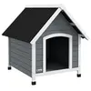 Image de Niche pour chien design chalet sur pied - toit double pente, plancher amovible - plastique noir bois blanc gris