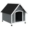 Image de Niche pour chien design chalet sur pied - toit double pente, plancher amovible - plastique noir bois blanc gris