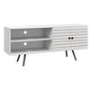 Image de Meuble TV banc TV 2 portes étagère 2 niches dim. 145 x 38 x 65 cm piètement bois noir blanc