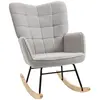 Image de Fauteuil à bascule rocking chair design - structure acier piètement bois tissu effet laine bouclé gris