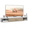 Image de Meuble TV mural banc TV design flottant - 2 niches, porte abattante - dim. 120L x 26l x 16H cm - blanc aspect chêne clair