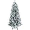 Image de Sapin de Noël artificiel H.180 cm 1489 branches enneigées 33 pommes de pin métal PVC PE vert blanc