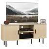 Image de Meuble TV style scandinave - 2 portes, 2 niches - acier noir aspect bois clair