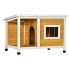 Image de Niche lodge chien avec terrasse couverte sur pied - toit bitumé ouvrant, fenêtre - bois sapin pré-huilé blanc