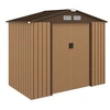 Image de Abri de jardin - remise pour outils - cabanon porte verrouillable - dim. 213L x 130l x 185H cm - tôle d'acier café chocolat