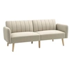 Image de Canapé convertible 2 places design scandinave dossier inclinable 3 positions pieds bois tissu aspect lin beige