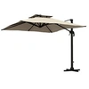Image de Parasol déporté carré 3 x 3 m - inclinable, pivotant - manivelle, piètement - alu toile haute densité 250 g/m² kaki