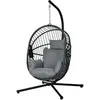 Image de Fauteuil suspendu pliable - fauteuil de jardin suspendu avec coussin - acier noir cordage PP gris
