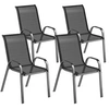 Image de Lot de 4 chaises de jardin empilables - assise ergonomique, haut dossier, accoudoirs - acier textilène noir