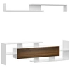 Image de Ensemble meuble TV avec étagère murale style contemporain aspect bois noyer blanc