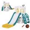 Image de Toboggan pour enfant multifonction - télescope, panier basketball, espace rangement - HDPE blanc vert turquoise