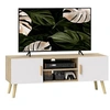 Image de Meuble TV banc TV design scandinave 2 portes 2 niches - blanc effet chêne clair