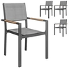 Image de Lot de 4 chaises de jardin assise dossier textilène structure alu accoudoirs revêtement PVC effet bois