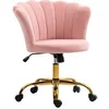 Image de Chaise bureau velours design coquillage piètement acier doré rose poudré