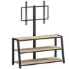 Image de Meuble TV avec support orientable 35° - compatible TV 32-65 pouces max - 3 étagères - acier noir effet bois clair