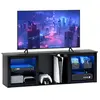 Image de Meuble TV design LED - banc TV contemporain - 2 étagères verre, grande niche et plateau - dim. 160 x 35 x 35 cm - noir
