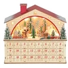 Image de Calendrier de l'Avent LED en bois forme maison scène fôret enneigée avec rennes - 24 tiroirs - rouge naturel