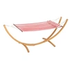 Image de Hamac sur pied en bois - 1 place - bois teinte teck toile 100% coton rouge blanc rayée