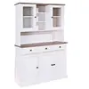 Image de Buffet Vaisselier 5 Portes 3 Tiroirs Bois Massif Vernis Sepia et Blanc - SOCOA -