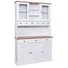 Image de SOCOA - Buffet Vaisselier 5 Portes 6 Tiroirs Bois Massif Vernis Sepia et Blanc -