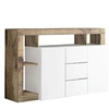 Image de ARTURO - Buffet 2 Portes 3 Tiroirs Blanc Laqué Encadrement Niches Aspect Bois Antik -