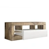 Image de ARTURO - Meuble TV 1 Abattant Blanc Laqué Encadrement Niches Aspect Bois Antik -