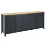 Image de Buffet Bas 3 Portes 3 Tiroirs Bois Ciré et Bleu Pétrole - TINA -