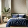 Image de 3S. x Tertio Housse de couette Coton - Blanc / Bleu indigo 260 x 240 cm