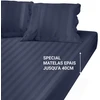 Image de 3S. x Tertio Drap Housse Grand Bonnet XL Satin De Coton rayé - Bleu - Indigo 160 x 200 cm