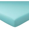 Image de Becquet Drap housse uni en lin lavé grands bonnets 32 cm - Bleu Aqua 90 x 200 cm