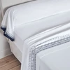 Image de Becquet Drap plat en percale de coton frises brodées CUPTEA bleu marine 180 x 290 cm