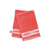 Image de Becquet Lot de 2 gants de toilette en coton orange corail unis avec liteau motif poissons - Collection SARDINETTE 15 x 21 cm