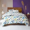 Image de Becquet Drap-housse en coton blanc cassé motif floral bleu - TANIA 90 x 190 cm