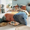 Image de Becquet Housse de couette coton écru géométrique bleu camel réversible - TERRE ET MER 140 x 200 cm
