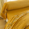 Image de Becquet Drap plat en percale brodée ILE SACREE jaune ocre 180 x 290 cm