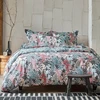 Image de Becquet Drap-housse en coton bleu canard à motif floral - IRINA 90 x 190 cm