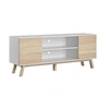 Image de Meuble TV - Vero - L 150 cm - Blanc et façades couleur hêtre