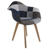 Image de Fauteuil scandinave patchwork bleu gris pieds bois