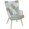 Image de - Fauteuil en tissu patchwork pieds en bois brut Alta bleu