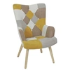 Image de - Fauteuil en tissu patchwork pieds en bois brut Alta jaune