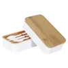 Image de Lunch Box 2 Niveaux "Effet Bambou" 18cm Blanc