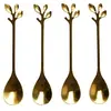 Image de Lot de 4 Cuillères à Café "Feuille" 11cm Or