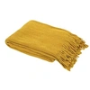 Image de Plaid chenille en polyester avec franges 120 x 150 cm moutarde