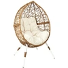 Image de - Fauteuil oeuf en résine tressée coussin en tissu beige Longueur 100 cm