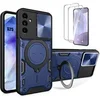 Image de 2 Verres Trempés + Coque pour Samsung Galaxy S25 Bleu Marine Anti-Rayure Renforcée Cache Caméra Support Anneau -