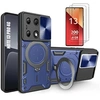 Image de Coque et 2 Verres Trempés pour Xiaomi Redmi Note 13 Pro 4G (pas pour 5G) Coque avec Cache Caméra et Support Métal - Bleu Marine -