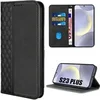 Image de Coque pour Samsung Galaxy S24 Plus (S24+) à Motif de Losanges 3D en Cuir PU et TPU avec Porte-cartes et Béquille Réglable, Noir -